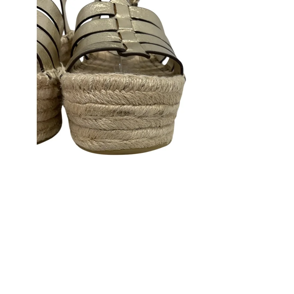 Tory Burch Metallic Spark Gold Fisherman Wedge Espadrille Sandals Size 7.5